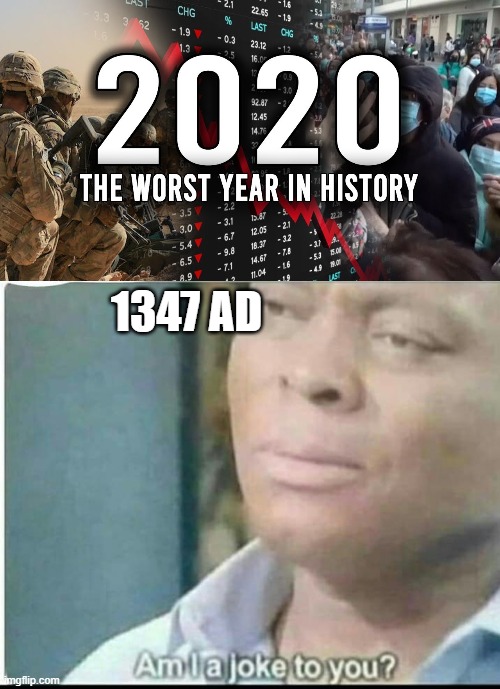 Bubonic Year | 1347 AD | image tagged in am i joke to you,2020,historical meme,plague,black death | made w/ Imgflip meme maker