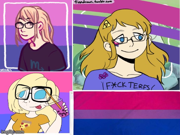 My first bi pride collage! Image credit to picrew. (The girl is me.) | image tagged in bisexual,collage,bi pride,lgbt,lgbtq,pride month,lgbt | made w/ Imgflip meme maker