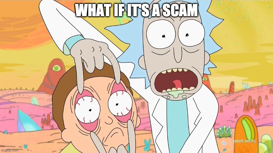 Rick and Morty Scam | WHAT IF IT'S A SCAM | image tagged in rick and morty scam | made w/ Imgflip meme maker