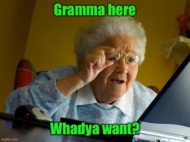 Grandma Finds The Internet Meme | Gramma here Whadya want? | image tagged in memes,grandma finds the internet | made w/ Imgflip meme maker