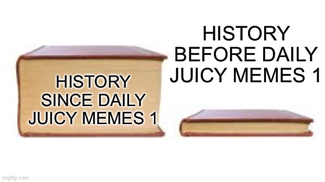 Daily Juicy Memes | HISTORY BEFORE DAILY JUICY MEMES 1; HISTORY SINCE DAILY JUICY MEMES 1 | image tagged in big book small book,memes,history | made w/ Imgflip meme maker