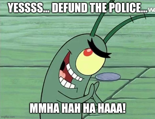 Soon the Crabby Patty formula will be MINE!!! | YESSSS... DEFUND THE POLICE... MMHA HAH HA HAAA! | image tagged in george floyd,protest,police | made w/ Imgflip meme maker