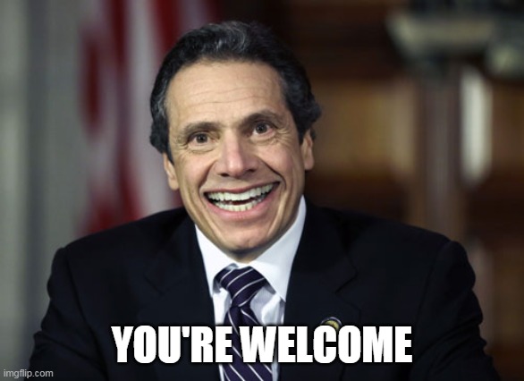 Andrew Cuomo | YOU'RE WELCOME | image tagged in andrew cuomo | made w/ Imgflip meme maker