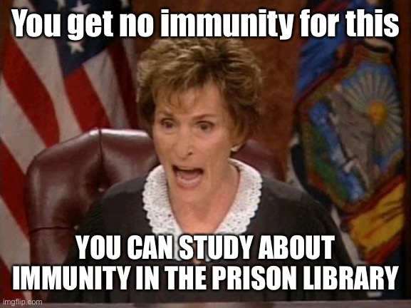 Judge Judy | You get no immunity for this YOU CAN STUDY ABOUT IMMUNITY IN THE PRISON LIBRARY | image tagged in judge judy | made w/ Imgflip meme maker