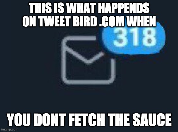 yes | THIS IS WHAT HAPPENDS ON TWEET BIRD .COM WHEN; YOU DONT FETCH THE SAUCE | image tagged in twitter moment | made w/ Imgflip meme maker