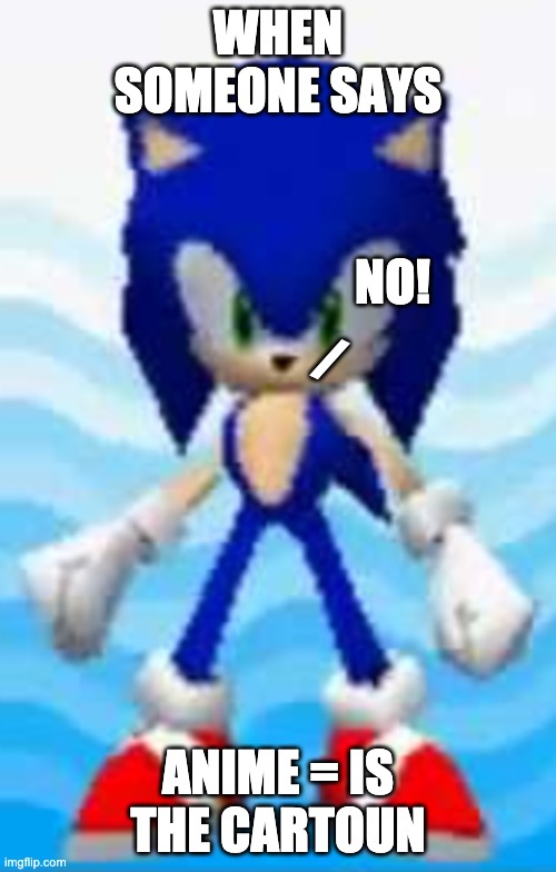 anime is not the cartoon, right guys! | WHEN SOMEONE SAYS; NO! /; ANIME = IS THE CARTOUN | image tagged in anime,sonic,winner the hedgehog | made w/ Imgflip meme maker