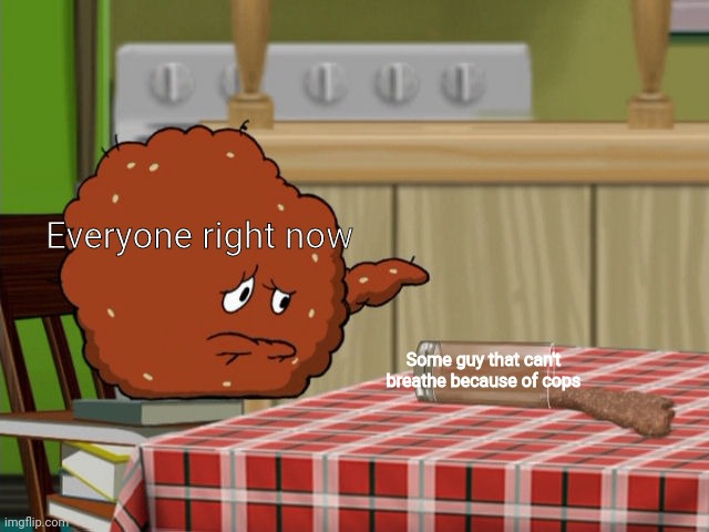 All Jokes aside, he will be missed | Everyone right now; Some guy that can't breathe because of cops | image tagged in crying meatwad,athf,riots,cops,george floyd,memes | made w/ Imgflip meme maker