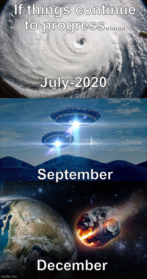  If things continue to progress..... July-2020; September; December | image tagged in ufo visit | made w/ Imgflip meme maker