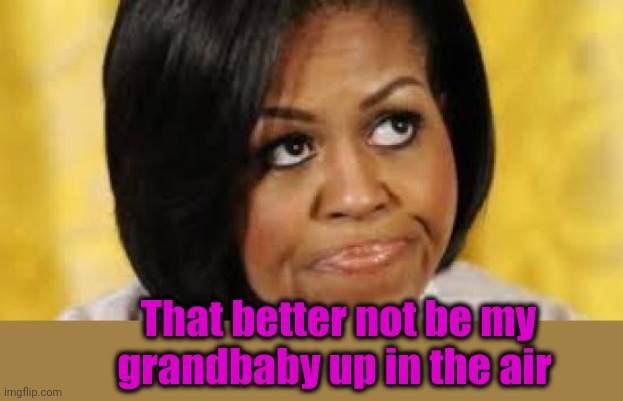 michelle obama looking up  | That better not be my grandbaby up in the air | image tagged in michelle obama looking up | made w/ Imgflip meme maker