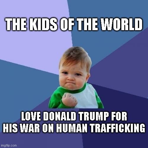 1 for the younguns! | THE KIDS OF THE WORLD; LOVE DONALD TRUMP FOR HIS WAR ON HUMAN TRAFFICKING | image tagged in memes,success kid,victory for the kids,save the children | made w/ Imgflip meme maker
