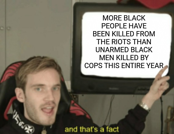 and that's a fact | MORE BLACK PEOPLE HAVE BEEN KILLED FROM THE RIOTS THAN UNARMED BLACK MEN KILLED BY COPS THIS ENTIRE YEAR | image tagged in and that's a fact | made w/ Imgflip meme maker