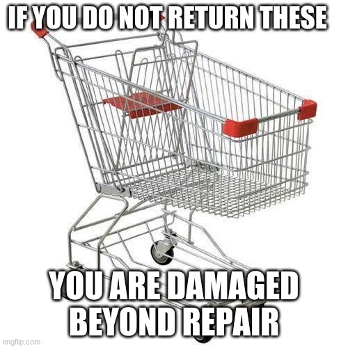 Only people with faith in humanity do it | IF YOU DO NOT RETURN THESE; YOU ARE DAMAGED BEYOND REPAIR | image tagged in shopping cart,only people with faith in humanity do it,return the cart,you know right but will not do it,damaged people,fix your | made w/ Imgflip meme maker