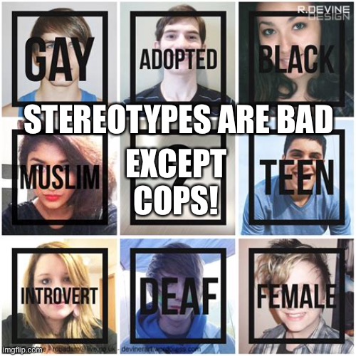 Okay to stereotype cops | STEREOTYPES ARE BAD; EXCEPT COPS! | image tagged in stereotypes,cops,protest | made w/ Imgflip meme maker