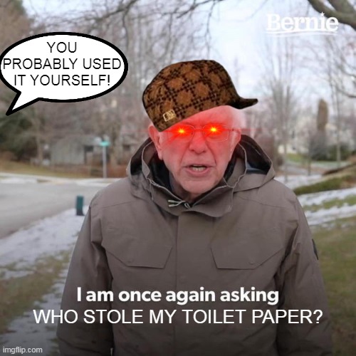 Bernie I Am Once Again Asking For Your Support Meme | YOU PROBABLY USED IT YOURSELF! WHO STOLE MY TOILET PAPER? | image tagged in memes,bernie i am once again asking for your support | made w/ Imgflip meme maker