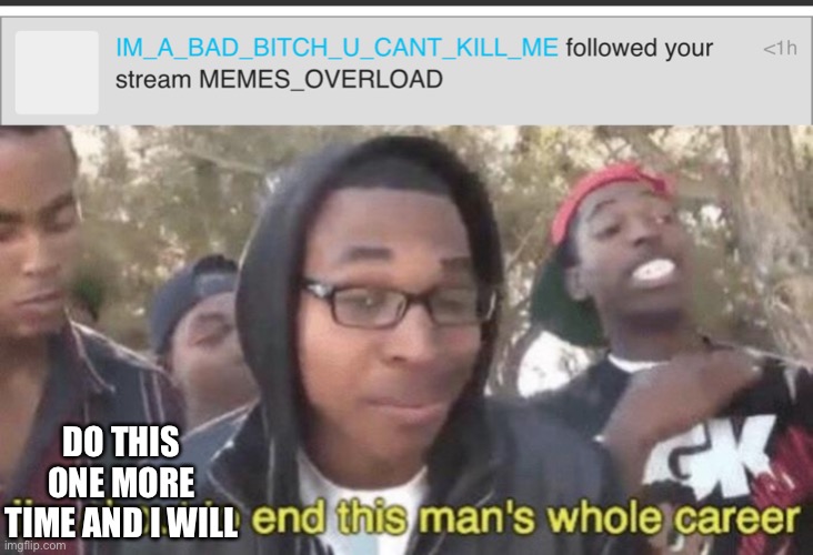 I’m about to end your career idiot | DO THIS ONE MORE TIME AND I WILL | image tagged in im about to end this mans whole career | made w/ Imgflip meme maker