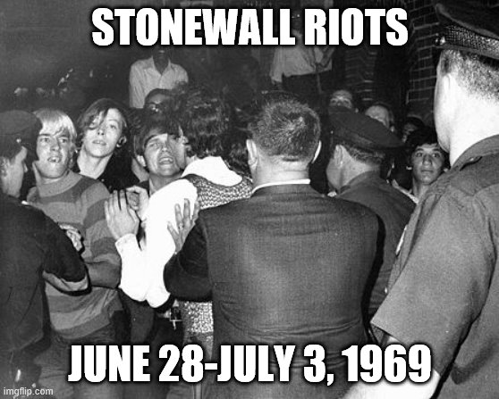Why celebrating Pride month and being "against riots" is kind of awkward. | STONEWALL RIOTS JUNE 28-JULY 3, 1969 | image tagged in stonewall rebellion,gay rights,lgbtq,riots,riot,police brutality | made w/ Imgflip meme maker