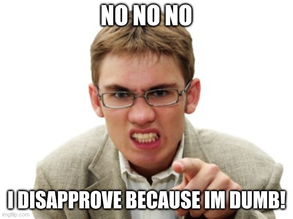 Angry Liberal | NO NO NO I DISAPPROVE BECAUSE IM DUMB! | image tagged in angry liberal | made w/ Imgflip meme maker