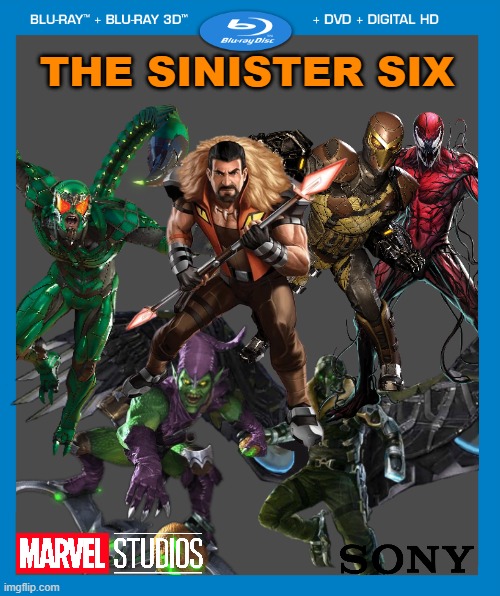 took me some time to make, hope you guys like it. | THE SINISTER SIX | image tagged in transparent dvd case,spider-man,marvel,marvel cinematic universe,sony | made w/ Imgflip meme maker