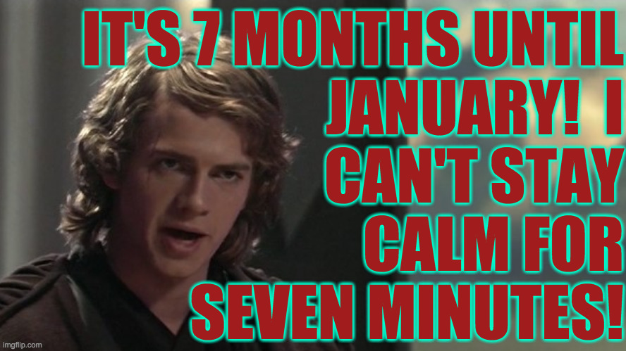 IT'S 7 MONTHS UNTIL
JANUARY!  I
CAN'T STAY
CALM FOR
SEVEN MINUTES! | made w/ Imgflip meme maker
