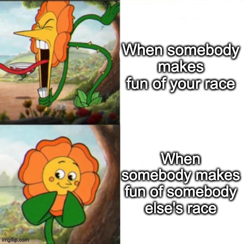 Sunflower | When somebody makes fun of your race; When somebody makes fun of somebody else's race | image tagged in sunflower,racist | made w/ Imgflip meme maker