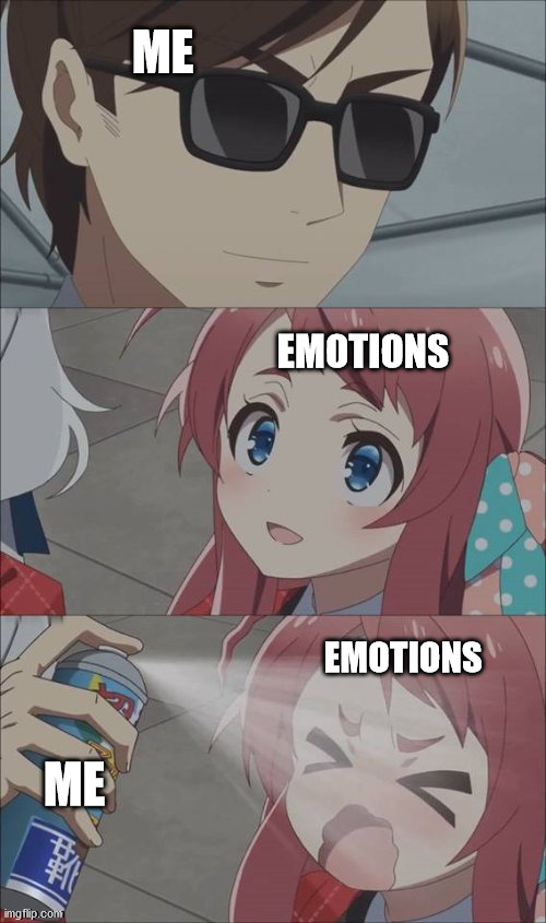 Kill it! | ME; EMOTIONS; EMOTIONS; ME | image tagged in pepper spray girl anime,memes,emotions,kill | made w/ Imgflip meme maker