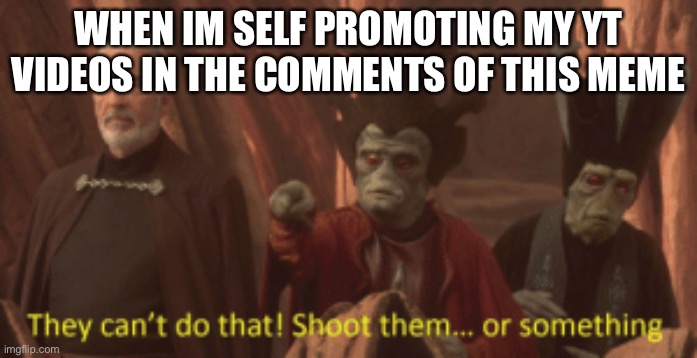 they cant do that star wars | WHEN IM SELF PROMOTING MY YT VIDEOS IN THE COMMENTS OF THIS MEME | image tagged in they cant do that star wars | made w/ Imgflip meme maker