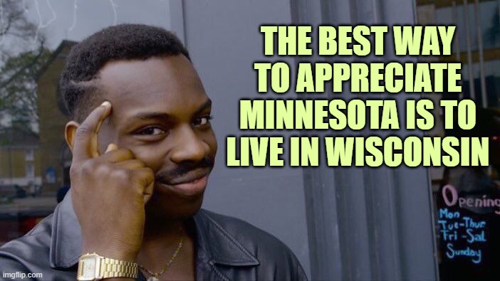 Roll Safe Think About It Meme | THE BEST WAY TO APPRECIATE MINNESOTA IS TO LIVE IN WISCONSIN | image tagged in memes,roll safe think about it | made w/ Imgflip meme maker
