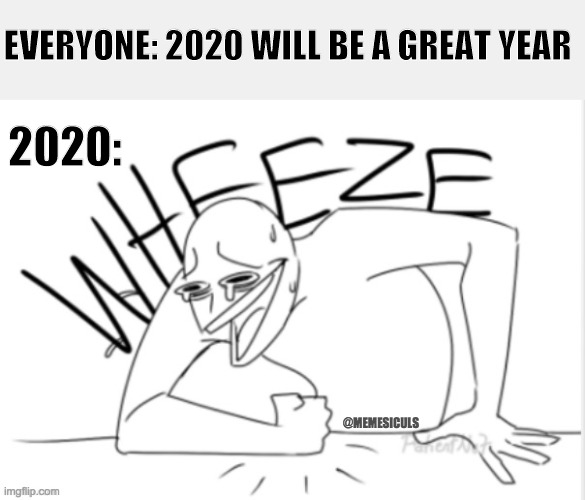 THE JOKE'S ON US | EVERYONE: 2020 WILL BE A GREAT YEAR; 2020:; @MEMESICULS | image tagged in wheeze | made w/ Imgflip meme maker