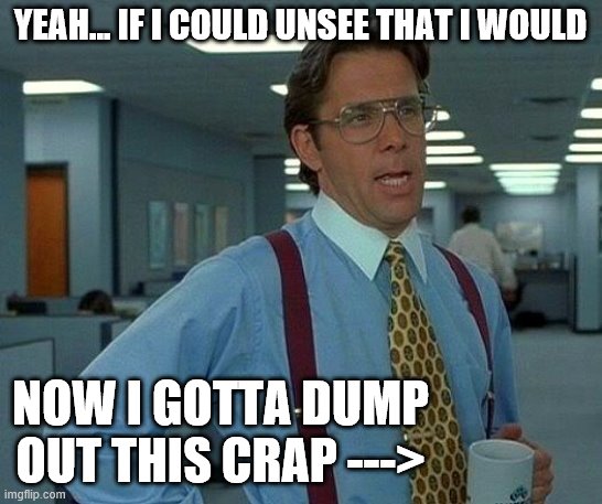 That Would Be Great Meme | YEAH... IF I COULD UNSEE THAT I WOULD NOW I GOTTA DUMP OUT THIS CRAP ---> | image tagged in memes,that would be great | made w/ Imgflip meme maker