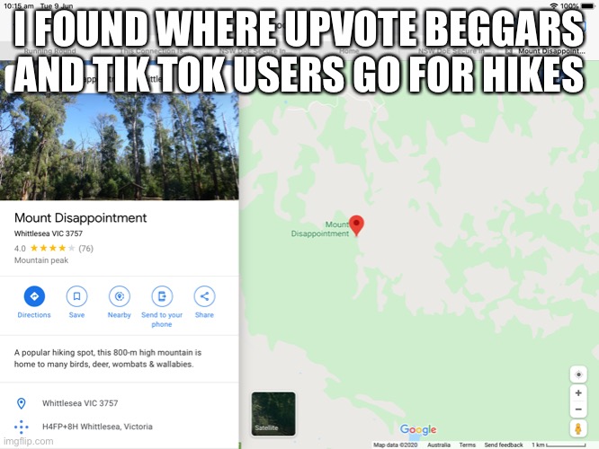 I FOUND WHERE UPVOTE BEGGARS AND TIK TOK USERS GO FOR HIKES | image tagged in memes,funny | made w/ Imgflip meme maker