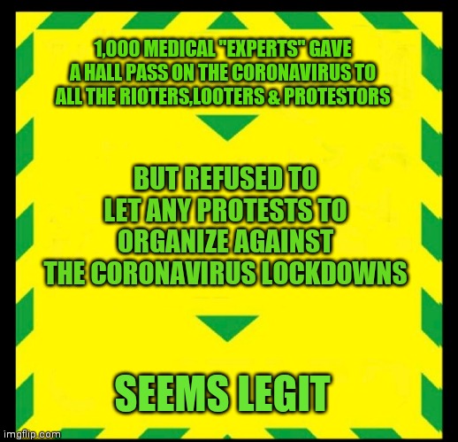 CONTROL THE VIRUS | 1,000 MEDICAL "EXPERTS" GAVE A HALL PASS ON THE CORONAVIRUS TO ALL THE RIOTERS,LOOTERS & PROTESTORS; BUT REFUSED TO LET ANY PROTESTS TO ORGANIZE AGAINST THE CORONAVIRUS LOCKDOWNS; SEEMS LEGIT | image tagged in control the virus | made w/ Imgflip meme maker