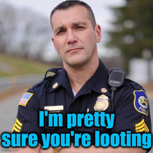 Cop | I'm pretty sure you're looting | image tagged in cop | made w/ Imgflip meme maker