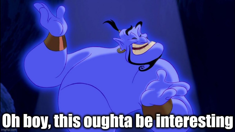 Aladdin Genie | Oh boy, this oughta be interesting | image tagged in aladdin genie | made w/ Imgflip meme maker