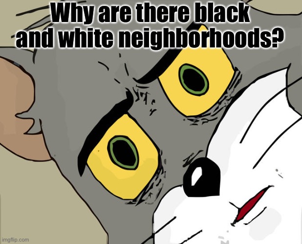 Unsettled Tom Meme | Why are there black and white neighborhoods? | image tagged in memes,unsettled tom | made w/ Imgflip meme maker