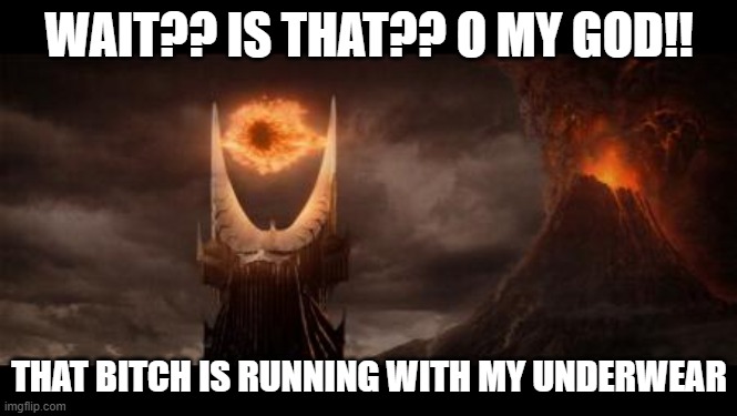 Eye Of Sauron Meme | WAIT?? IS THAT?? O MY GOD!! THAT BITCH IS RUNNING WITH MY UNDERWEAR | image tagged in memes,eye of sauron | made w/ Imgflip meme maker