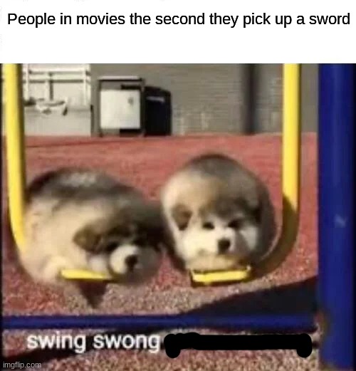SWING SWONG YOU ARE WRONG | People in movies the second they pick up a sword | image tagged in swing swong you are wrong | made w/ Imgflip meme maker