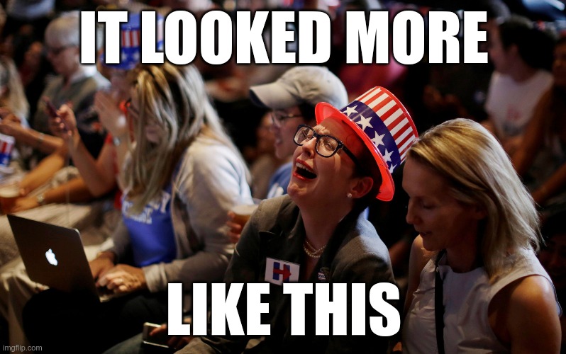 Crying Hillary Supporters | IT LOOKED MORE LIKE THIS | image tagged in crying hillary supporters | made w/ Imgflip meme maker