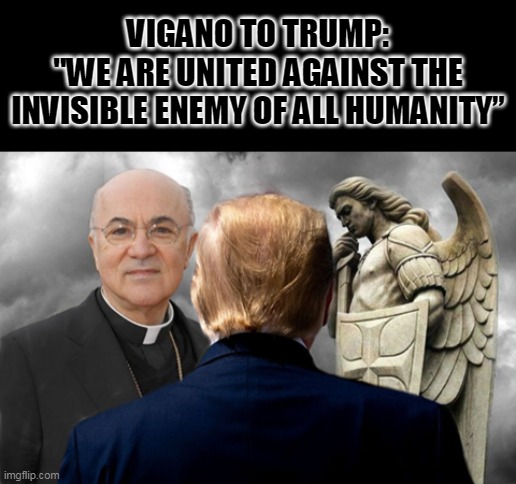 VIGANO TO TRUMP:

"WE ARE UNITED AGAINST THE INVISIBLE ENEMY OF ALL HUMANITY” | made w/ Imgflip meme maker