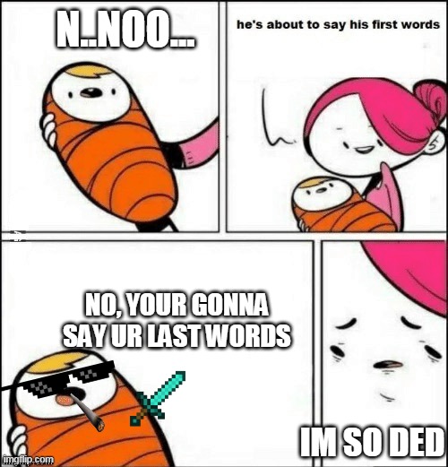 baby first words | N..NOO... NO, YOUR GONNA SAY UR LAST WORDS; IM SO DED | image tagged in baby first words | made w/ Imgflip meme maker