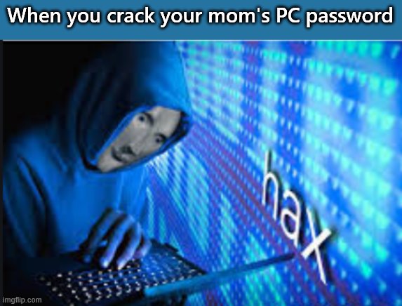 Hax | When you crack your mom's PC password | image tagged in hax | made w/ Imgflip meme maker