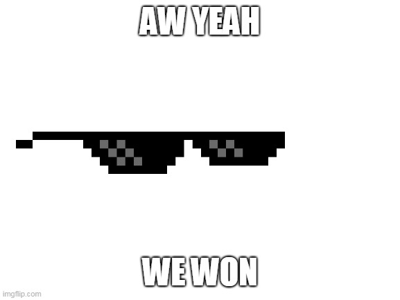 Blank White Template | AW YEAH WE WON | image tagged in blank white template | made w/ Imgflip meme maker