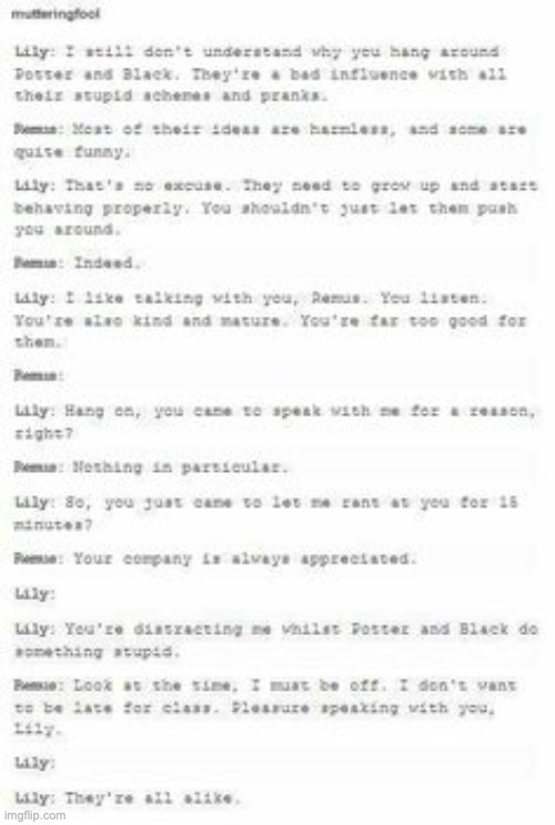 From Pinterest | image tagged in pinterest,remus lupin,lily evans,marauders | made w/ Imgflip meme maker