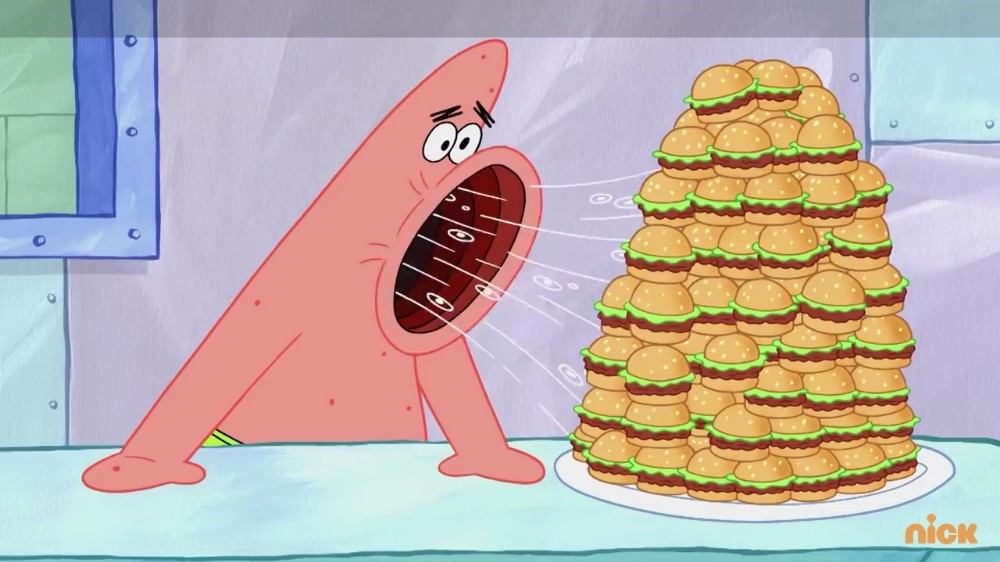 Patrick eating burgers spongebob Blank Meme Template