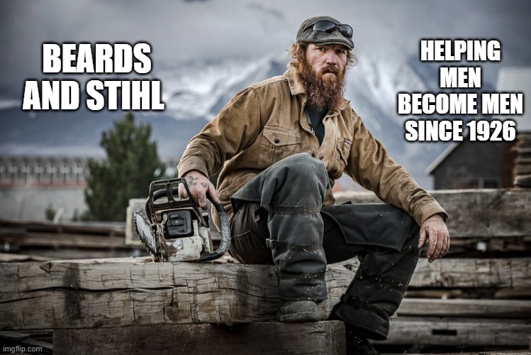 Beards & Stihl | HELPING MEN BECOME MEN SINCE 1926; BEARDS AND STIHL | image tagged in funny memes | made w/ Imgflip meme maker