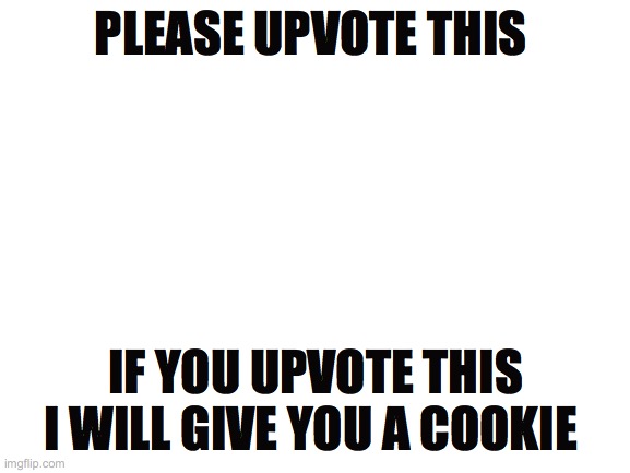 Please upvote this | PLEASE UPVOTE THIS; IF YOU UPVOTE THIS I WILL GIVE YOU A COOKIE | image tagged in blank white template,give me upvotes please,free cookie if you do,i want to be famous,i don't know what else to put,eefjibksalwd | made w/ Imgflip meme maker