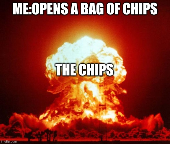 the chips | ME:OPENS A BAG OF CHIPS; THE CHIPS | image tagged in nuke | made w/ Imgflip meme maker