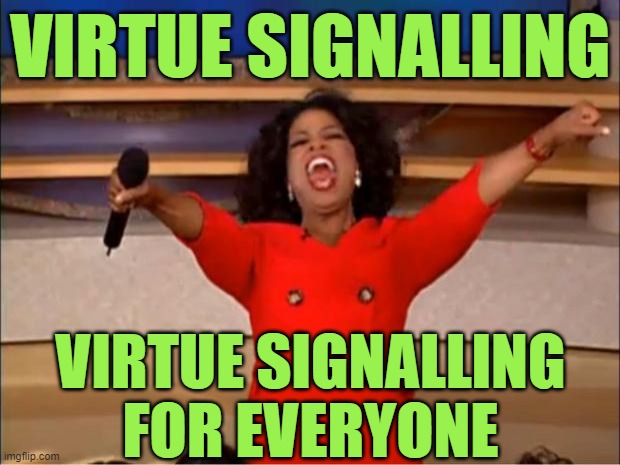 Oprah You Get A Meme | VIRTUE SIGNALLING VIRTUE SIGNALLING FOR EVERYONE | image tagged in memes,oprah you get a | made w/ Imgflip meme maker
