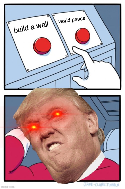 trump hehe | world peace; build a wall | image tagged in trump,nani,hehe,oof,zotoro,dio | made w/ Imgflip meme maker