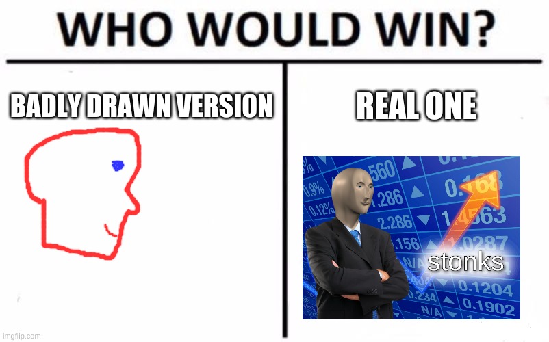 Who Would Win? | BADLY DRAWN VERSION; REAL ONE | image tagged in memes,who would win | made w/ Imgflip meme maker