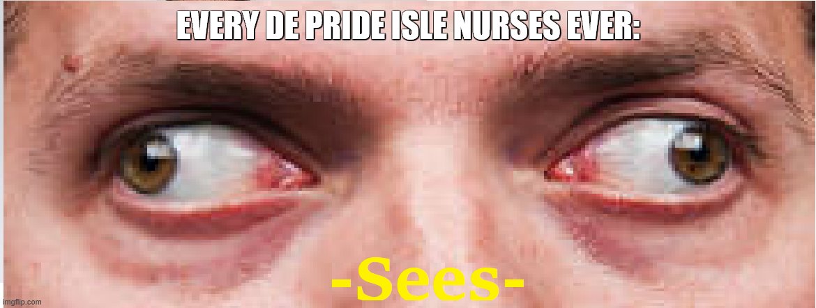 Not a valid meme template | EVERY DE PRIDE ISLE NURSES EVER: | image tagged in e | made w/ Imgflip meme maker
